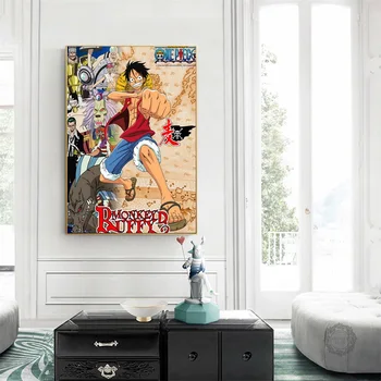 Vienas Gabalas Stiprios Pasaulio Anime Meno Šilko Audinys Plakato spauda 12x18 24x36 cm Beždžionė D Luffy Zorro ACE Sienos Nuotraukas