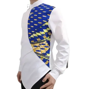 Dizaineris Ankara viršūnes individualų užsakymą afrikos drabužius ilgomis rankovėmis marškinėliai white &vaškas ir kratinys marškinėliai vyro dashiki drabužiai