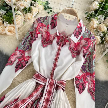 Wchw Cgdsr-line ilgomis Rankovėmis Elegantiškas Boho Rudenį, Žiemą Šalis Suknelė Vintage Prabanga Spausdinti 2020 kilimo ir tūpimo Tako Suknelės Moterims, Aukštos Juosmens