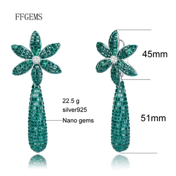 FFGems Naujo Dizaino 925 Sidabro lašas dideli Auskarai Sukurta Nano Smaragdas Bauda Papuošalai Moterims Lady Dalyvavimas Vestuves Dovanų Dėžutėje