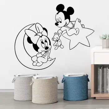 Disney Mickey Minnie Mouse Moon Star Sienų lipdukai Vaikams, Miegamojo Aksesuarų Kūrybos Namų Dekoro vinilo už vaiko kambarys