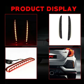 GTinthebox 2VNT 3D Regos Rūkyti Objektyvas Raudonas LED Galinis Bamperis Žibintas užpakalinis žibintas Stabdžių Žibintai 2017-2018 Honda Civic TYPE R Sedanas