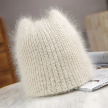 Triušio kailio Beanie Skrybėlių Moterų Žiemos Skrybėlės Moteris Kietas Šilta Megzta kepurė Bžūp Gorros Moteriška Kepurė
