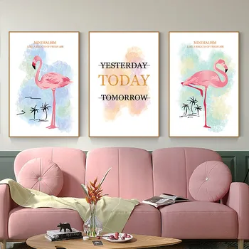 Modernus Nordic Flamingo Šūkis Šiandien Drobės Tapybos Paveikslų, Plakatų Ir Grafikos Sienos Menas Vaikams Kambarį Apdaila Neįrėminti