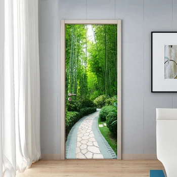 Žalia Bambuko Miškų Akmens Kelių 3D Durų Lipdukas Sienų Tapetai Gyvenimo Kambario, Miegamasis, Studijų Kambario Durų Apdaila Sienos Lipdukas