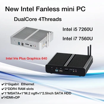 Naujas KabyLake Intel Core i5 7260U i7 7560U/7660U 3.4/3.8 GHz Ventiliatoriaus Mini PC Optinis prievadas 2*lan Iris Plius Grafika 640 DDR4
