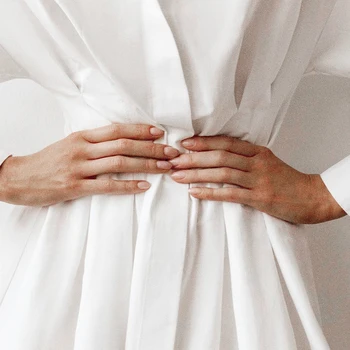 Elegantiškas Moteris Tunika Balta Suknelė Bodycon Ilgomis Rankovėmis Plisuotos Rankovėmis Marškinėliai Suknelė 2021 M. Pavasarį, Rudenį Balck Atvartas Trumpos Suknelės