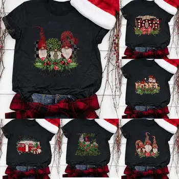 2020 metų Vasaros Moterų marškinėliai Naujo Dizaino Juokinga Elfai Spausdinti O-Kaklo Marškinėliai Plius Dydis 3XL, T-Marškinėliai, Topai Tees Mujer Kalėdų Drabužius