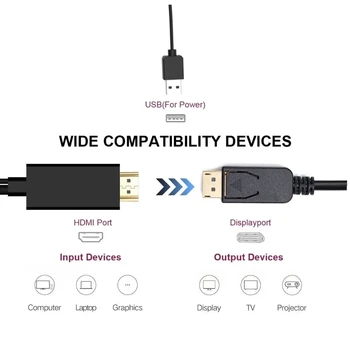 HDMI DisplayPort Keitiklio Kabelį, 4K@30Hz 1080P@60Hz Male HDMI DP Garso ir Vaizdo Adapteris, Laidas 2M HDMI 1.4-Display Port 1.2