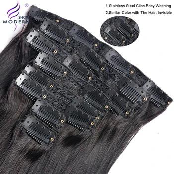Šiuolaikinės Matyti Brazilijos Remy Tiesūs Plaukai, Clip Žmogaus Plaukai Priauginimui Natūralių Spalvų 8 vnt/set 120G Visa Galva Perruque Lisse