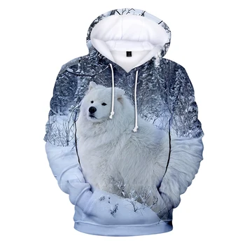 Asmenybės negabaritinių Samoyed Vilkas hoodie Berniukas ir mergaitė 3D atspausdintas palaidinukė Harajuku rudens ir žiemos hoodie