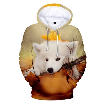 Asmenybės negabaritinių Samoyed Vilkas hoodie Berniukas ir mergaitė 3D atspausdintas palaidinukė Harajuku rudens ir žiemos hoodie