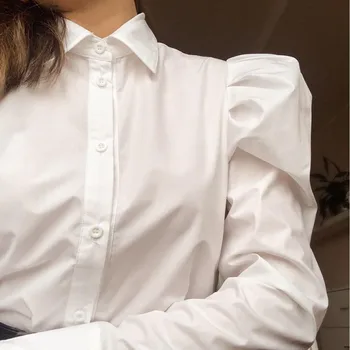 Sluoksniuotos Rankovėmis Derliaus Atsitiktinis Marškinėliai Moterims Rudenį 2020 M Atvartas Mygtuką Iki Medvilnės Viršuje Office Dėvėti Elegantiškas Ponios Mados Rudens Drabužiai