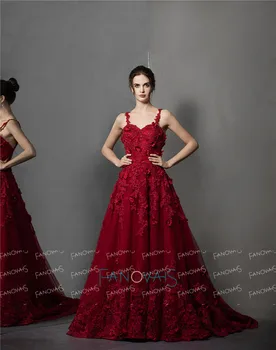 Bordo Vakaro Suknelės 2020 Dirželiai-Line 3D Gėlių Aplikacijos Zawalcowany Vakare Gown Oficialų Suknelė Vestido de Fiesta de Noche NE81