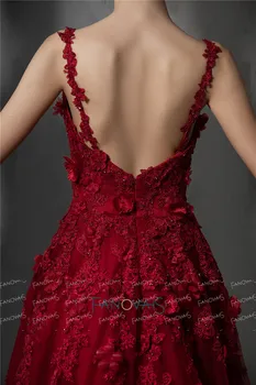 Bordo Vakaro Suknelės 2020 Dirželiai-Line 3D Gėlių Aplikacijos Zawalcowany Vakare Gown Oficialų Suknelė Vestido de Fiesta de Noche NE81