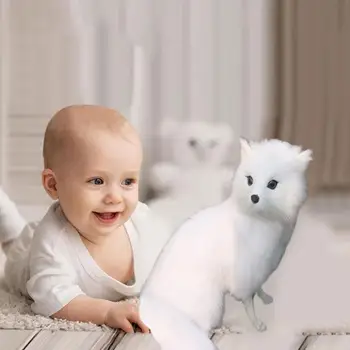 Modeliavimo Fox Žaislas Baltas Rudas Polietileno ir Kailiai Realūs Gyvūnai, Lėlės Apdailos Rekvizitai
