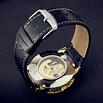 FORSINING vyriški Laikrodžiai Prabangos Prekės Automatinis laikrodis Skeleto Vyrų Aukso Odinis Dirželis Mechaninis Laikrodis Relogio Masculino