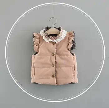 2019 visiškai Naujas Kūdikiams, Vaikams, Kūdikių Grils Raukiniai Berankovė Liemenė Mygtuką Nėrinių Apykaklės Liemenė Kailis Žiemą Storas Šiltas Outwear 0-4T