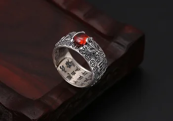 925 Sidabro, Tibeto Šešis Žodžius Patarlė Žiedas Sėkmės Turto Pixiu Žiedas Pasisekė Papuošalai Vyras Žiedas