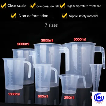 Naujas 100/250/500/1000/2000/3500/5000ml sutirštės plastikinė skaidri matavimo skalė taurės maisto klasės, stiklinė, virtuvė pieno arbata