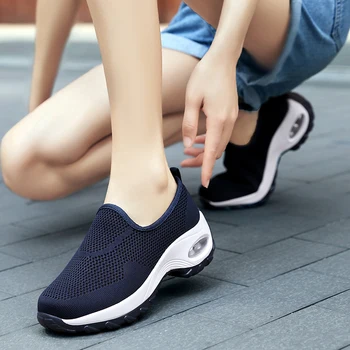 Moterų Atsitiktinis Lauko Vaikščiojimo Batai Slip-on Kvėpuojantis Akių Sportbačiai Platforma Pagalvėle Slaugytoja Batai