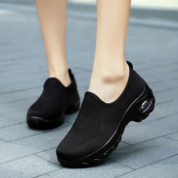 Moterų Atsitiktinis Lauko Vaikščiojimo Batai Slip-on Kvėpuojantis Akių Sportbačiai Platforma Pagalvėle Slaugytoja Batai