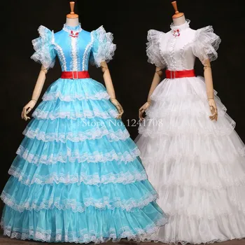 Mėlyna/Balta, daugiasluoksnė, Rokoko ir Baroko marija Antuanetė Renesanso Princesė Dress Istorinę Viktorijos Laikotarpio Suknelė Ponios