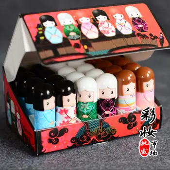 144pcs/daug Kawaii Kūdikių Lūpų Balzamas Kimono Doll Lūpų Balzamas Natūralių Augalų Mielas Lipbalm Maistingas Makiažas Lūpų Priežiūros Drėkinamasis w/Box
