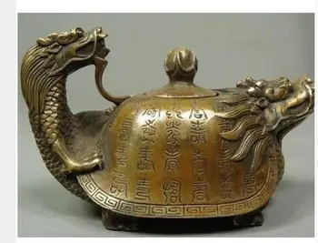 Dekoruoti Senus Bronzos Kinijos sendinto Vario rankų darbas Dragon Arbatos Puodą Senovinių amatų Vario skulptūra namuose