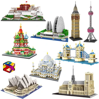 PZX Architektūros Notre Dame de Paris Opera House Taj Mahal Potala Tower Bridge 3D Mini Diamond Blokai odinas, ne Lauke