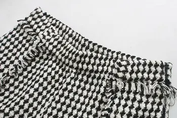 Naujas moterų derliaus houndstooth pledas vilnonis Šortai ponios kutas krašto atsitiktinis slim pusėje užtrauktukas kišenės pantalones cortos P591