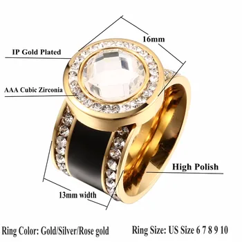 Madinga Nerūdijančio Plieno CZ Žiedai Aukso Spalvos Prabangūs Krištolo Žiedai Moterų Moterų Juostos Juodos Spalvos Sužadėtuvių, Vestuvių Žiedai