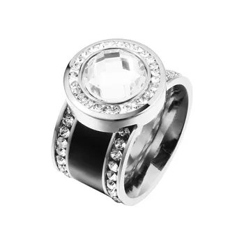 Madinga Nerūdijančio Plieno CZ Žiedai Aukso Spalvos Prabangūs Krištolo Žiedai Moterų Moterų Juostos Juodos Spalvos Sužadėtuvių, Vestuvių Žiedai