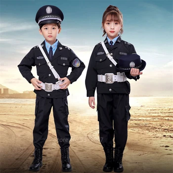 Maža Policininkas Vaikai Armijos Kostiumas, Cosplay Mergina Berniukas Išgalvotas Kostiumai Helovyno Cosplay Eismo Policijos Uniformą Karnavalas Šalies Specialiosios Pajėgos