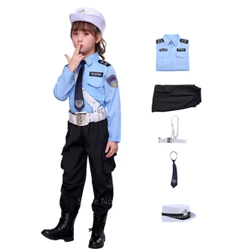 Maža Policininkas Vaikai Armijos Kostiumas, Cosplay Mergina Berniukas Išgalvotas Kostiumai Helovyno Cosplay Eismo Policijos Uniformą Karnavalas Šalies Specialiosios Pajėgos