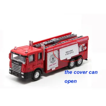 Gelbėjimo laiptai fire truck 1/60 masto lydinio die-casting modeliu, vaikų žaislų kolekcija dovanų patalpų pasenę