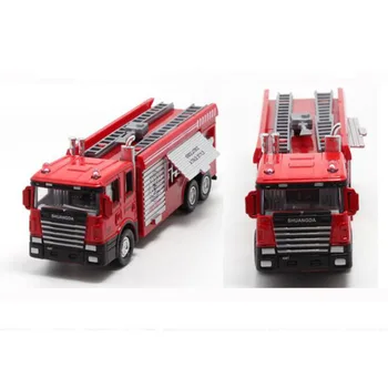 Gelbėjimo laiptai fire truck 1/60 masto lydinio die-casting modeliu, vaikų žaislų kolekcija dovanų patalpų pasenę