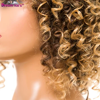 Sintetinių Trumpų Plaukų Afro Keistą Garbanoti Perukai Moterims, Šviesūs Plaukai ir Aukštos Temperatūros Pluošto Sumaišyti Rudos ir Šviesūs Spalva