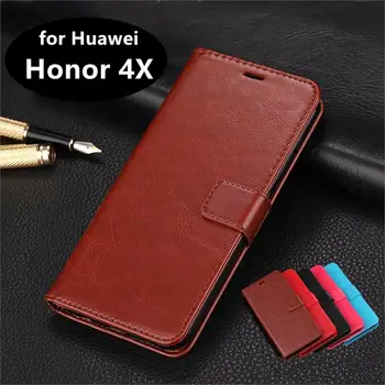 Aukštos Kokybės Kortelės Lizdas Telefono Turėtojas PU Odos Atveju Huawei Honor 4X Flip Cover Atveju Telefono Apvalkalas