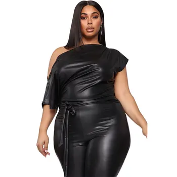 2020 metų Rudenį Didelio dydžio moteriški bodysuit PU odos kelnės stebėjimo stebėjimo seksualus stora oda vientisas seksualus hip-jumpsuit