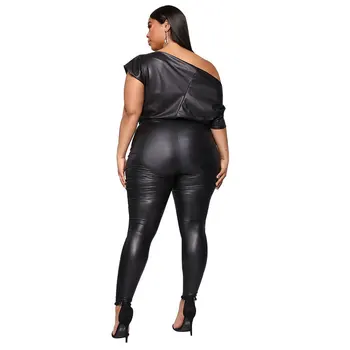 2020 metų Rudenį Didelio dydžio moteriški bodysuit PU odos kelnės stebėjimo stebėjimo seksualus stora oda vientisas seksualus hip-jumpsuit