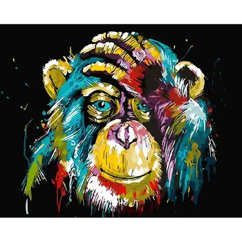Beždžionė Spalvinga Tapybos Numeriai Gyvūnų Kaligrafijos, Piešimo, Akrilo Dažų Numeriai Namų Dekoro Kūriniai, 40x50cm