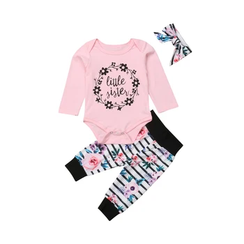 Mados Nauja Vaikiška Vaikams, Kūdikių Mergaitės, Little Big Sister Romper Rožinė T-shirt Ilgas Kelnes 3Pcs Komplektus Nustatyti Atsitiktinis