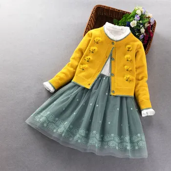 Kūdikių Mergaičių Drabužių nustatyti 2020 m. pavasarį, rudenį, Vaikai megzti megztinis kailis+suknelė 2vnt kostiumas mergaitė princesė šalies Drabužių, 3-9Y