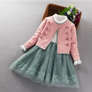 Kūdikių Mergaičių Drabužių nustatyti 2020 m. pavasarį, rudenį, Vaikai megzti megztinis kailis+suknelė 2vnt kostiumas mergaitė princesė šalies Drabužių, 3-9Y
