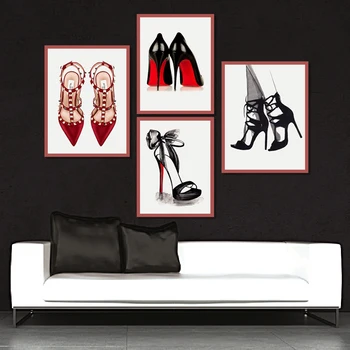 Šiuolaikinės mados lady raudonos spalvos aukštakulnius minimalistinis miegamasis apdaila sienų tapybos drobė spausdinimo namų frameless plakatas