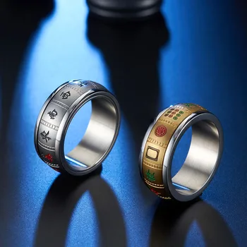 Nerūdijančio Plieno Suktuko Žiedai Mados Stiliaus Kinijos Mahjong Žiedai, Šaliai, Papuošalai Vyrams ir Moterims
