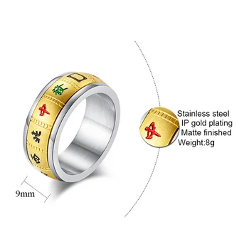 Nerūdijančio Plieno Suktuko Žiedai Mados Stiliaus Kinijos Mahjong Žiedai, Šaliai, Papuošalai Vyrams ir Moterims