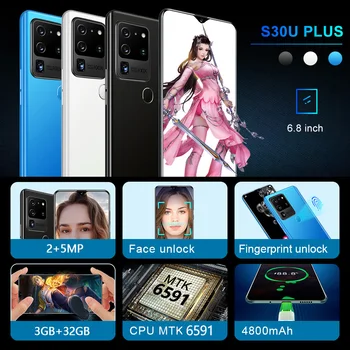 SOYES S30U Plius 6.8 Colių Mobiliojo Telefono Android10.0 pirštų Atspaudų Atrakinta 3+32GB išmaniųjų telefonų Pasaulinė Versija LTE Heksa Core mobiliaisiais telefonais