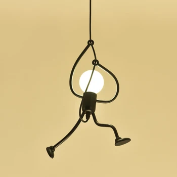 Mažai vyras laipiojimo pakabukas šviesos šiuolaikinės kabo lempa kūrybos geležies žmonių žibintai metalinio laido pandant žibintus, vaikas, vaikų kambarys